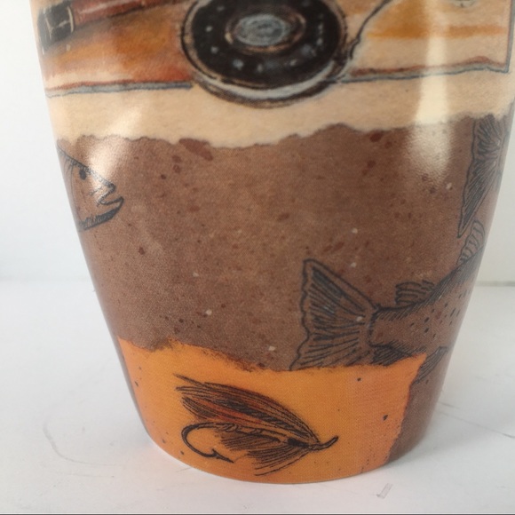 Fishing mug cypress tall 6" tackle box fish pole beige brown coffee cup - Picture 7 of 15